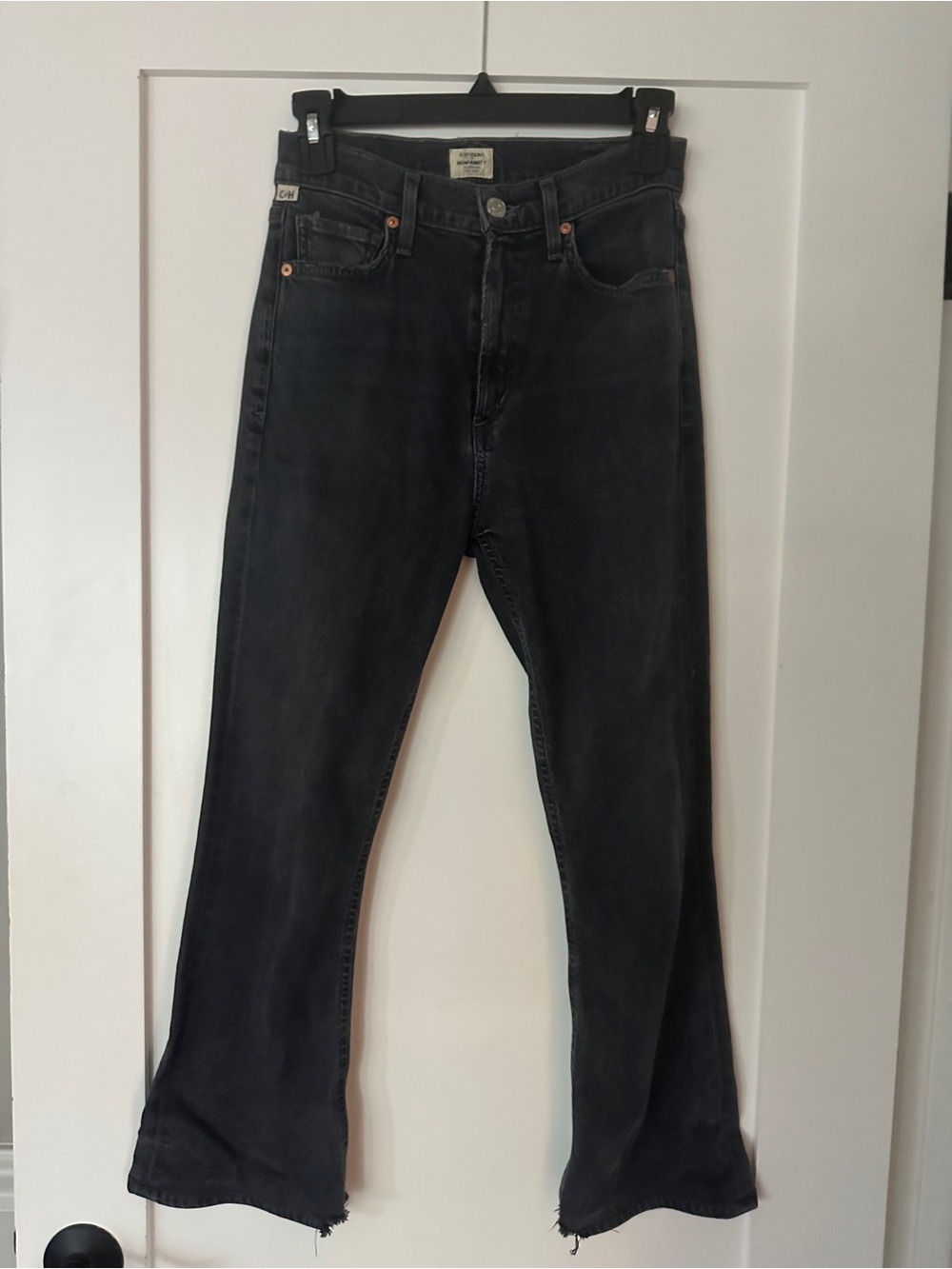 Citizens Of Humanity High Waisted Faded Black Cropped Flare Jeans